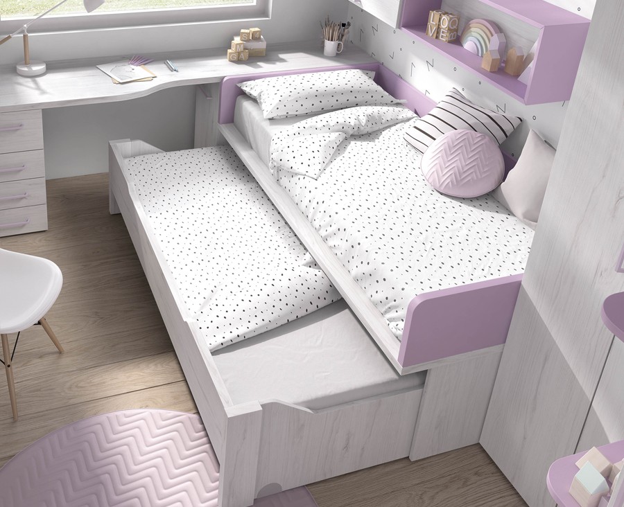 Habitacion infantil pequeña: conjunto Armario, escritorio y cama